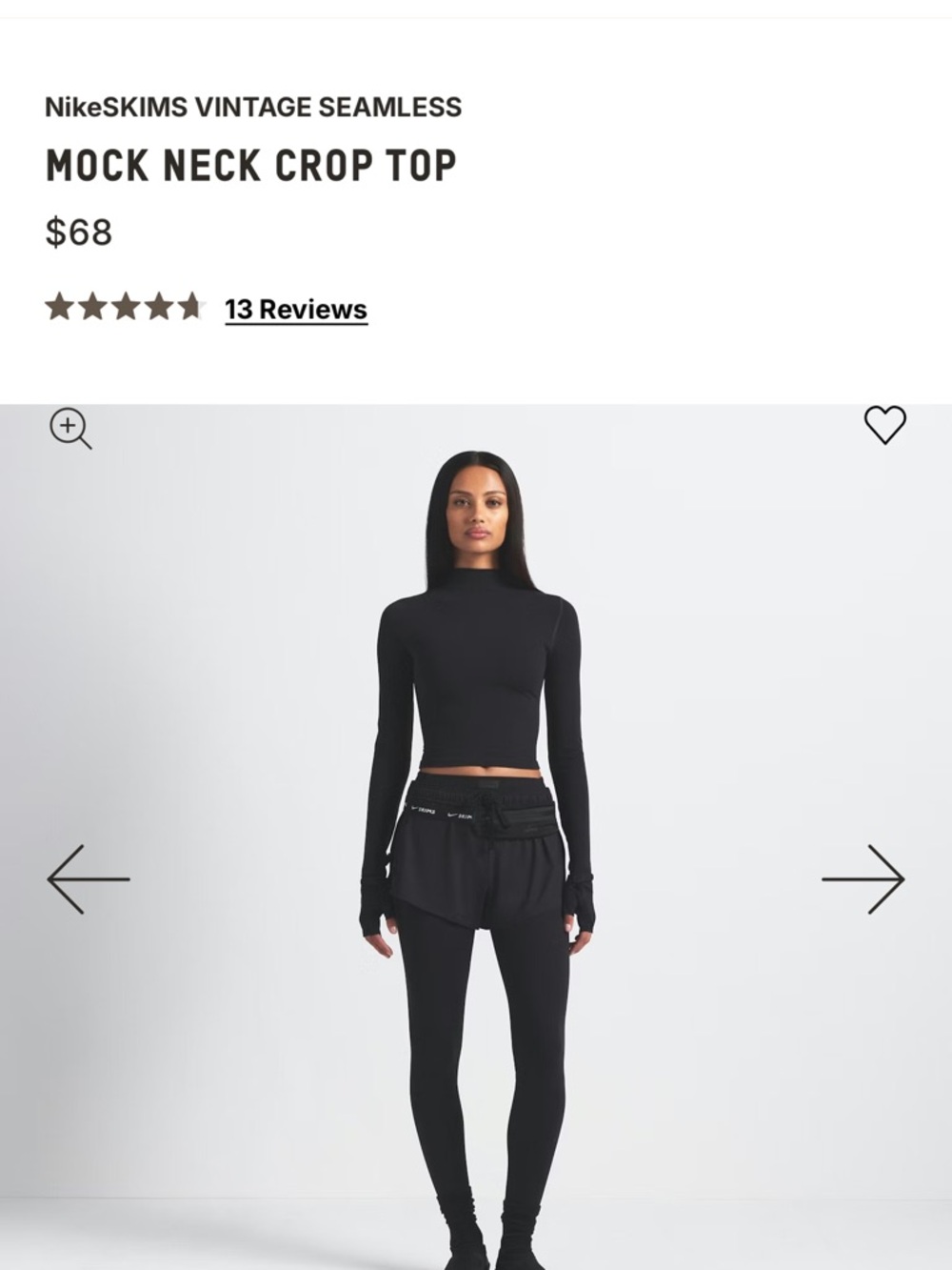 Nike Skims Black Mock Neck Long Sleeve Crop Top